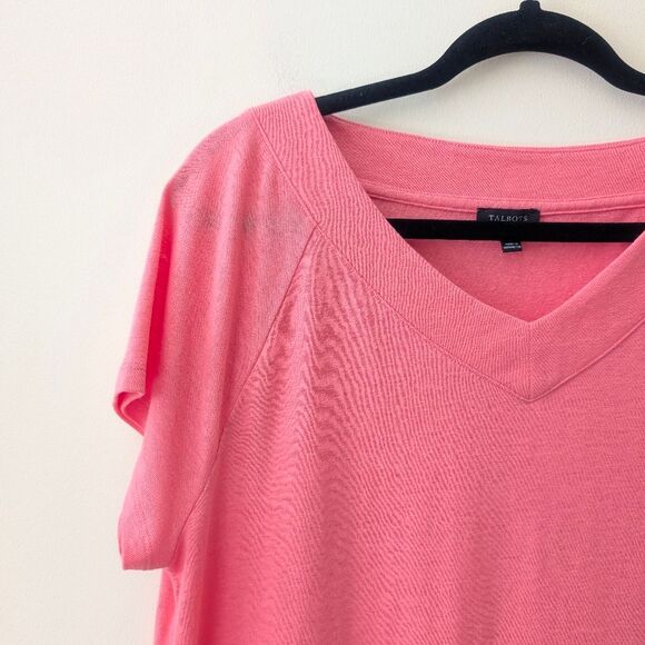 Talbots Linen Blend Raglan V-Neck Lovely Coral Tee Size Large - Picture 4 of 6